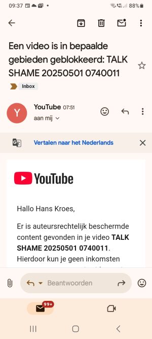 TALK TAK ..BLOKKADE; SCHANDE TE GROOT; EMAIL ONTVANGST; HALF 8 OPNAME PUBLIEK; 8U AL NPO NIEUWS RADIO DETAIL AANPASSING; NU OM 9.35 MAIL LEZEN BLOKKADE VLOG